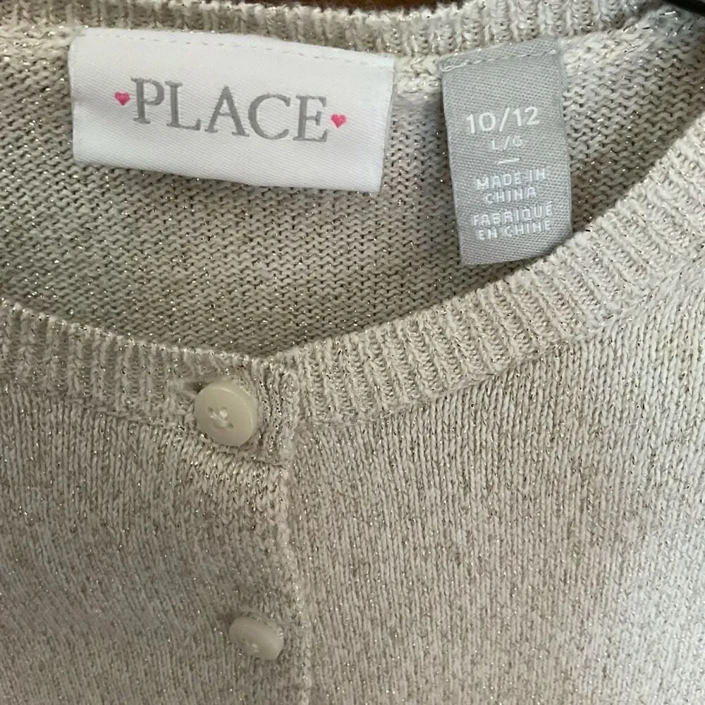 Children’s Place Cardigan Button Front Cream Gold Long Sleeves Girls 10/12 Large